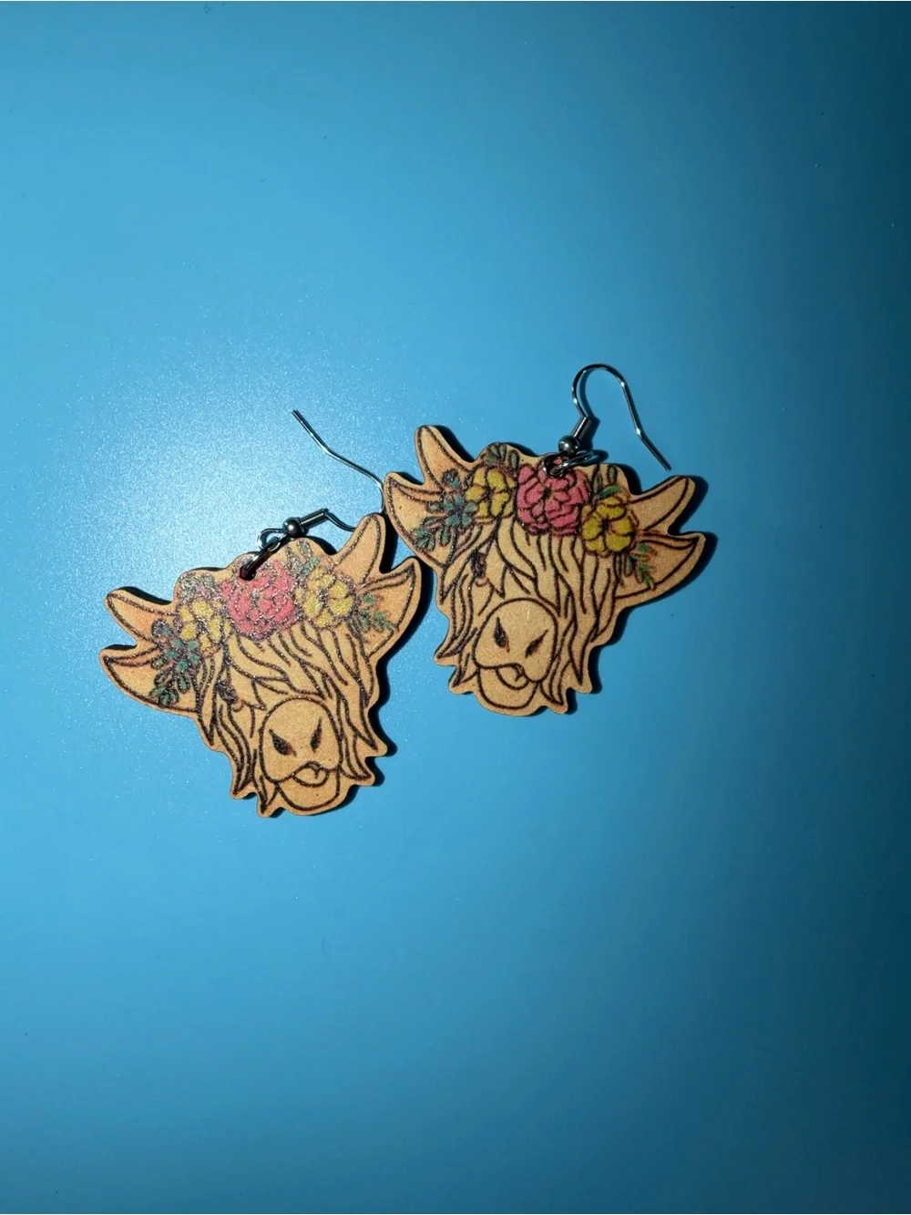 Handmade Cow & M♡M Heart Dangle Earrings Set
